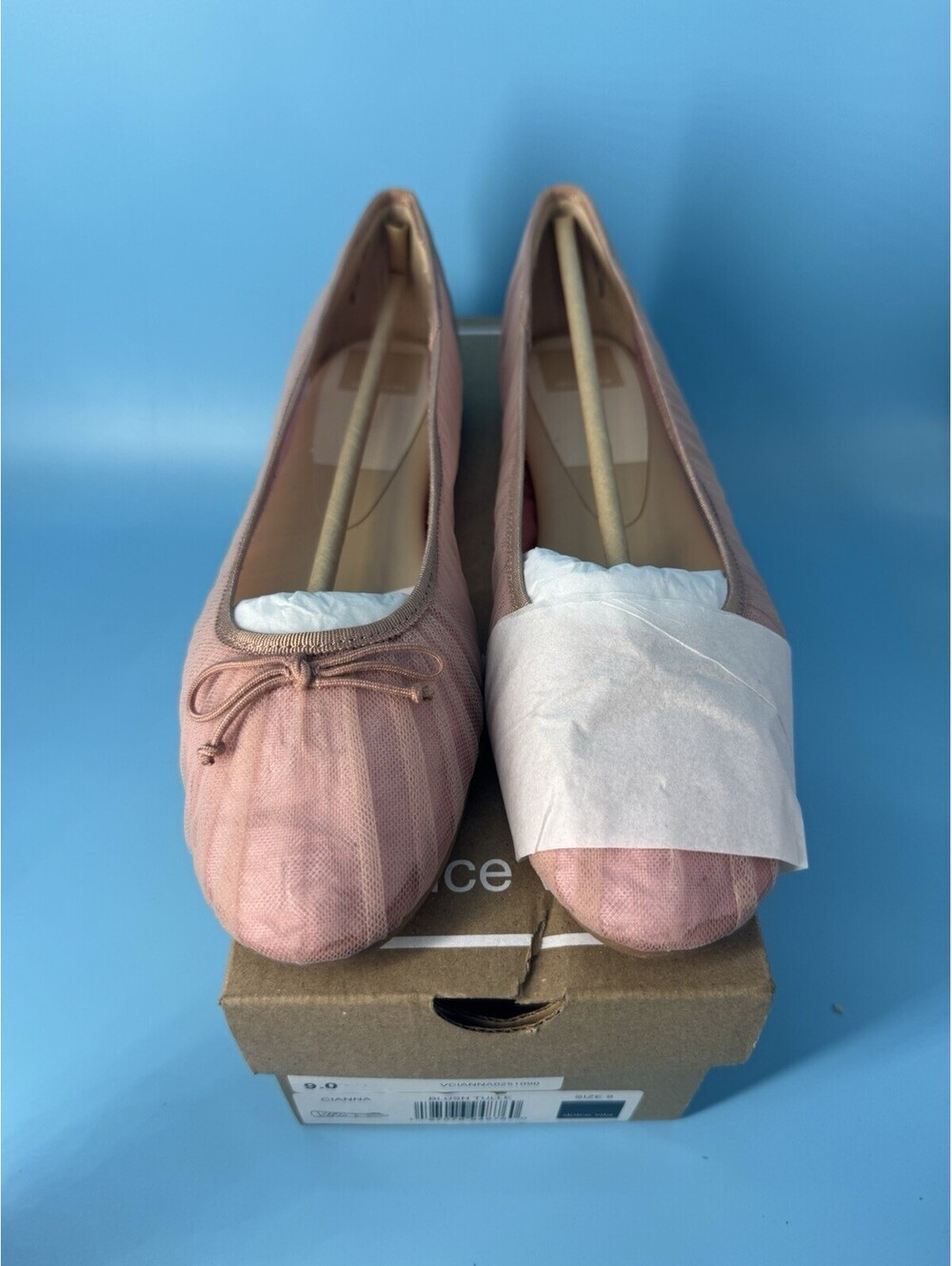 Dolce Vita Cianna Mesh Ballet Flats Blush Tulle Pink Bow Womens Size 9 NIB
